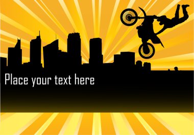 A silhouette of a motorcycle racer commits high jump clipart