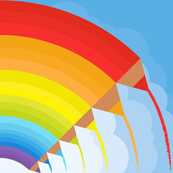Crayons de peinture colorés arrière-plan vectoriel concept arc-en-ciel dans le ciel — Image vectorielle