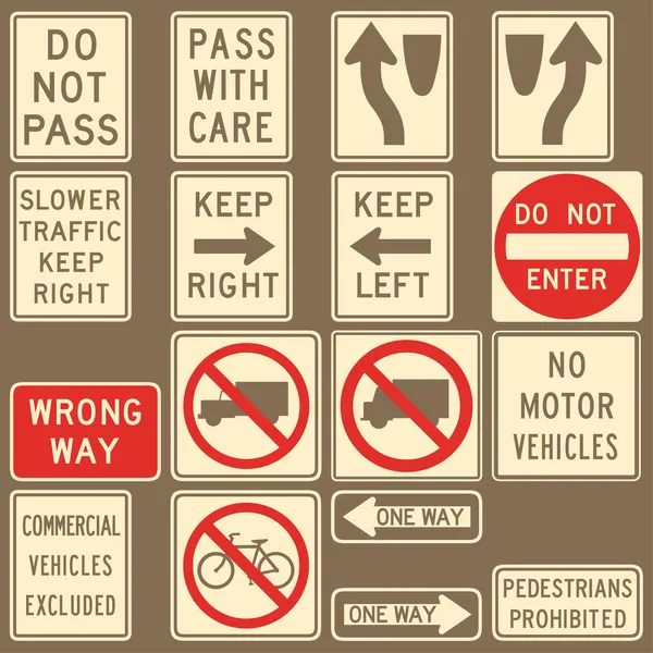 茶色の背景に様々 な道路や高速道路の標識のイメージ — ストックベクタ