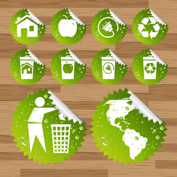 Coleção de eco-ícones de poupança de planeta verde — Vetor de Stock