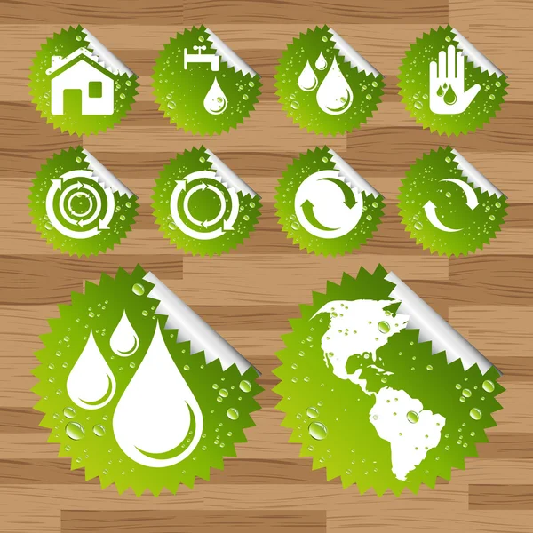 Coleção de eco-ícones de poupança de água verde — Vetor de Stock