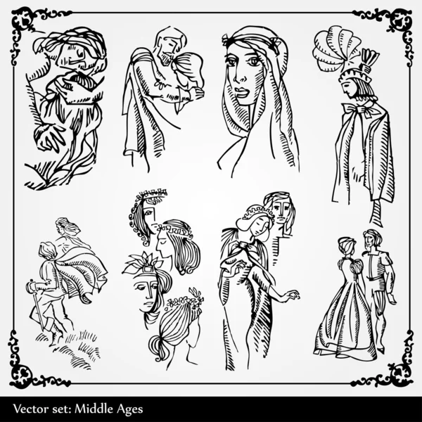 Middle ages silhouettes — Stock Vector