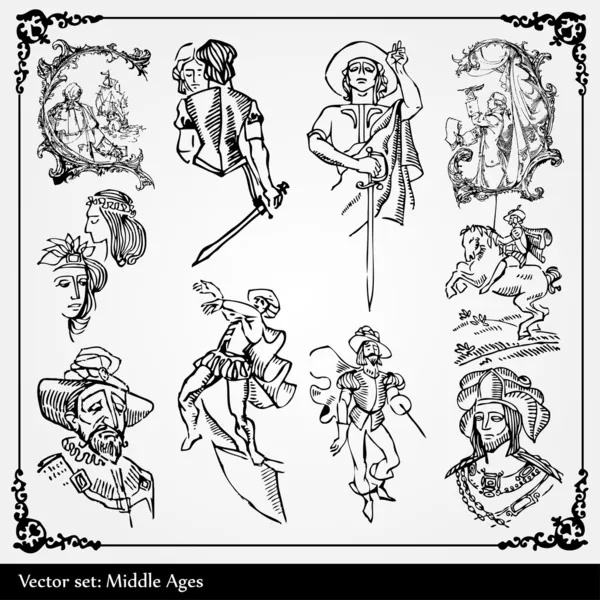 Orta Çağ silhouettes — Stok Vektör