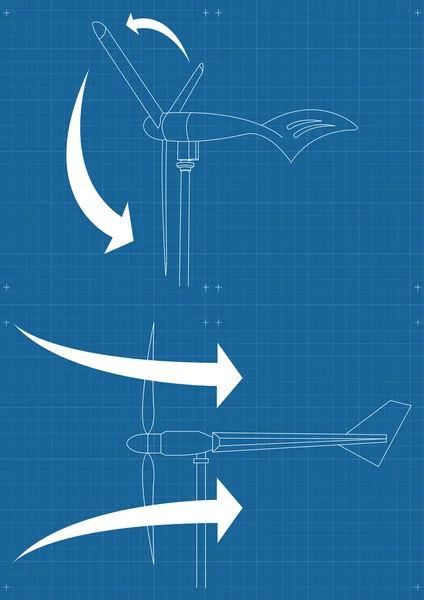 Moulin à vent énergie alternative 3d générateur plan avec vecteur de flux éolien — Image vectorielle