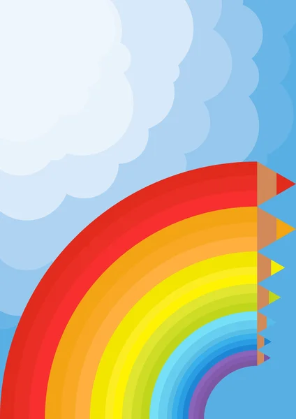 Colorful paint pencils vector background rainbow concept in sky — Stock Vector