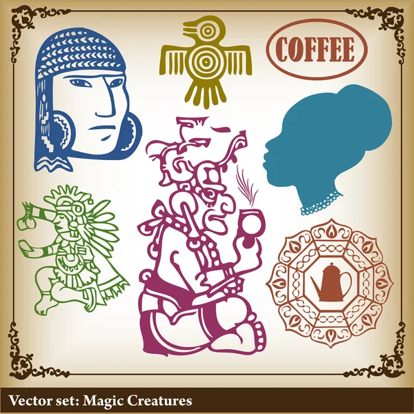 Amerikaanse Indianen koffie silhouetten — Stockvector
