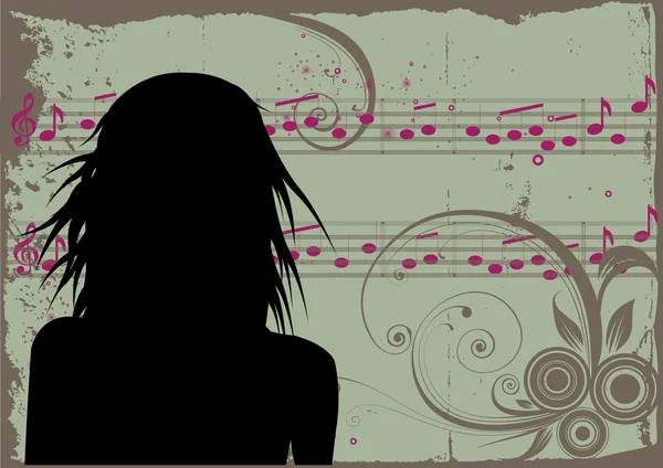 Gadis antik mendengarkan musik - Stok Vektor