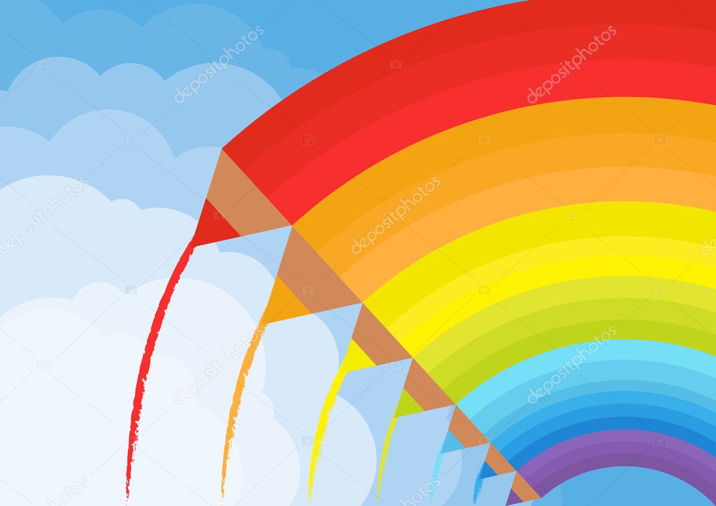 Colorful paint pencils vector background rainbow concept in sky