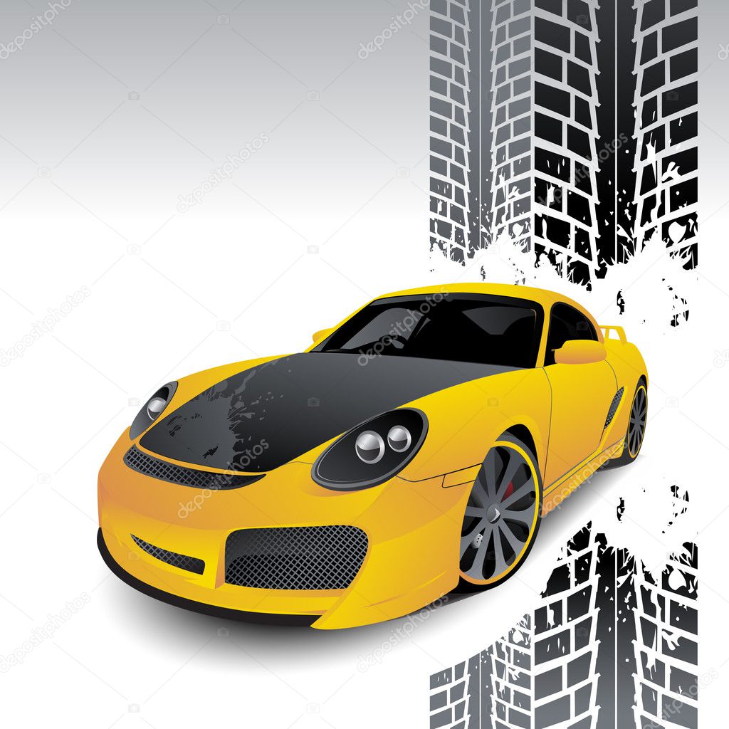 Yellow car of sports type