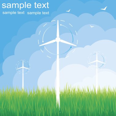 Windmill alternative energy 3d generator blueprint with wind flow vector clipart