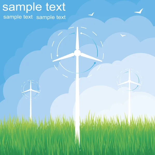 风车替代能源 3d 发电机蓝图与风流动矢量 — 图库矢量图片