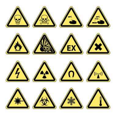 Hazard warning, health & safety and public information signs vector set clipart