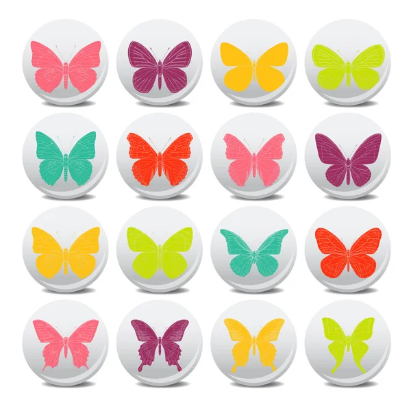 Colorido conjunto de colección de iconos de mariposa tropical — Vector de stock