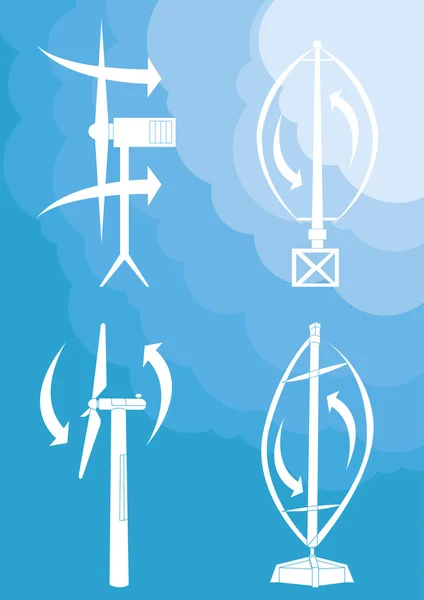 Windgeneratoren und Windräder aufgestellt — Stockvektor