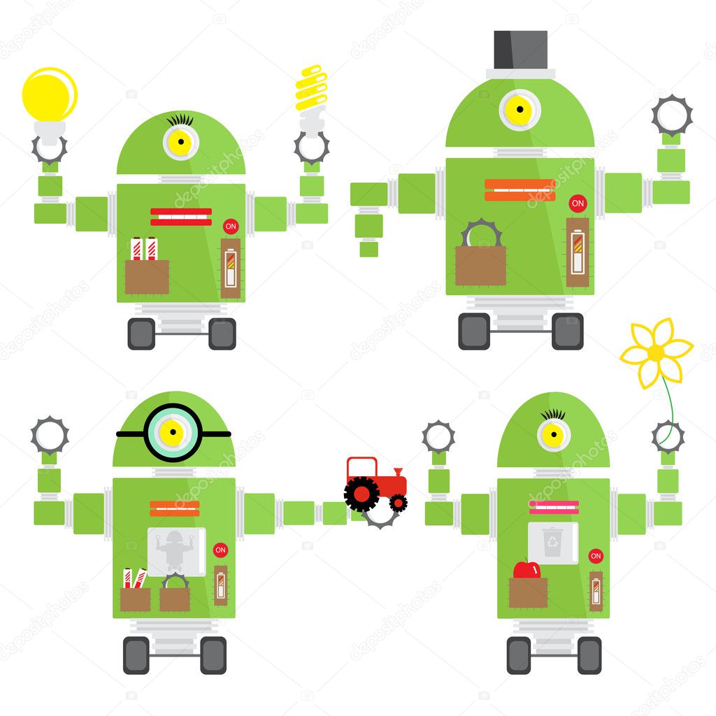 Cute little colorful vector robots