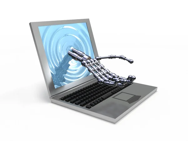 Digital hand och laptop. — Stockfoto