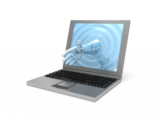 Digitale hand en laptop. Stockfoto