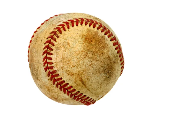 Beisebol bem usado isolado em branco . — Fotografia de Stock