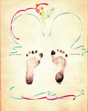 Baby footprints on vintage background clipart