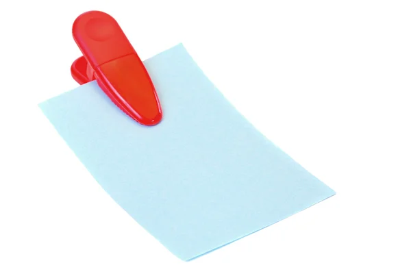 Papel azul em branco com clipe de nota — Fotografia de Stock