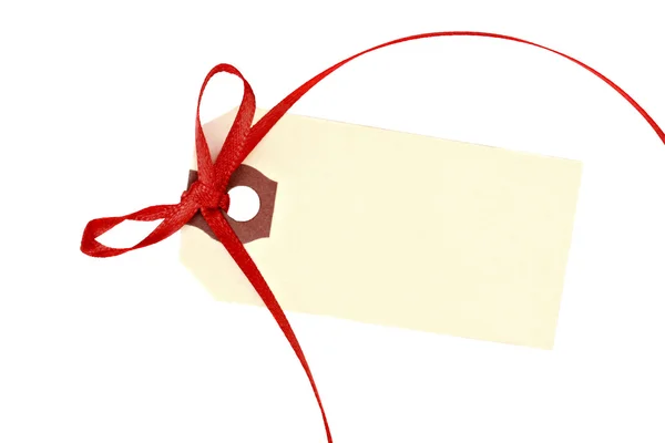 Tag with Red Ribbon on White — Stock Photo, Image