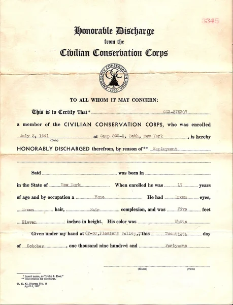Vintage Honorable Discharge from CCC — Stock Photo, Image