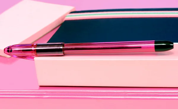 stock image Pink school supplies