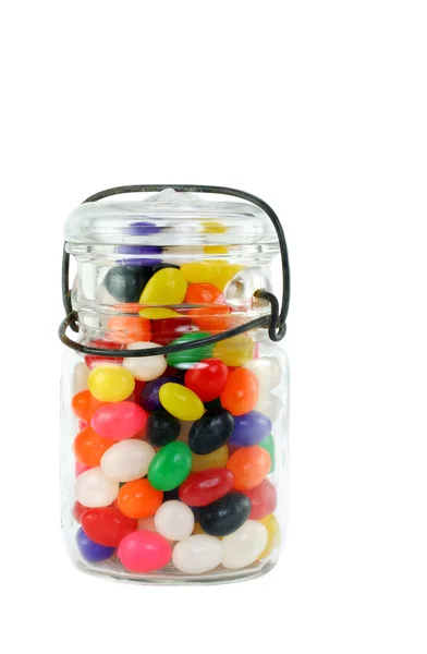 stock image Mason Jar of Jelly Beans on White