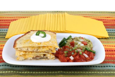 Chicken. Cheese and Mushroom Quesadilla with sour cream. clipart