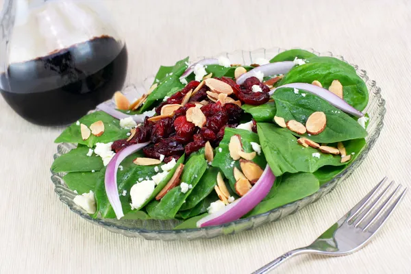 Spinazie, amandel en cranberry salade. — Stockfoto