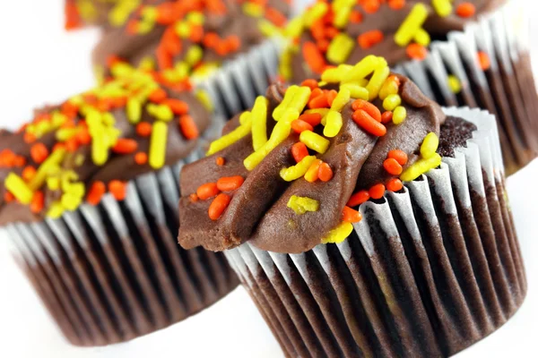 Chocolade cupcakes ingericht voor het najaar. — Stockfoto