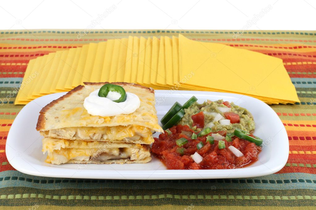 Chicken. Cheese and Mushroom Quesadilla with sour cream.
