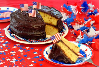 Chocolate Frosted Cake in Patriotic Setting clipart