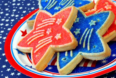 Star shaped patriotic cookies, close up clipart