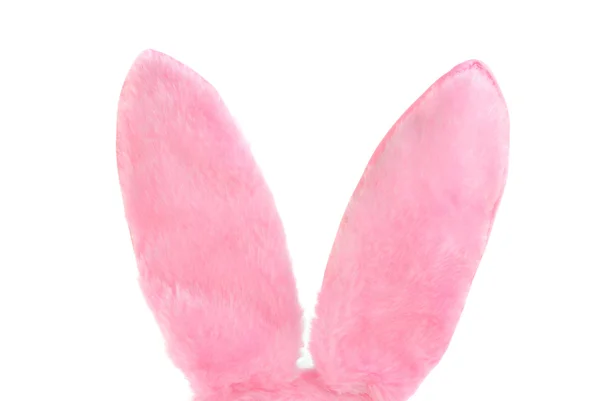 Розовый Furry уши кролика на белом с копией пространства — стоковое фото