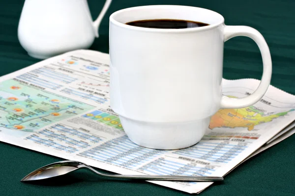 Coffee on Newspaper Weather Section — Stock Photo, Image