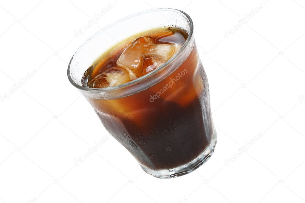 Glass of Iced Coffee or Cola on White with Copy Space