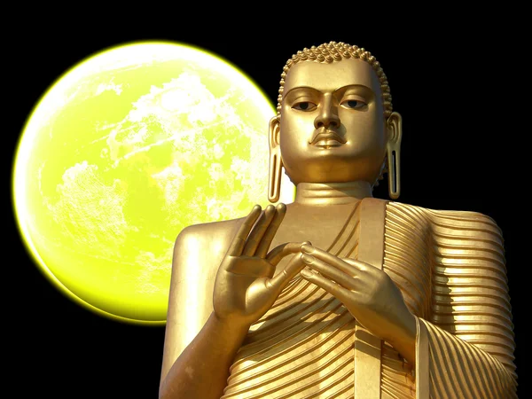 Duże Rzeźby Buddy Jasny Żółty Kolor Złota Sri Lanka — Zdjęcie stockowe