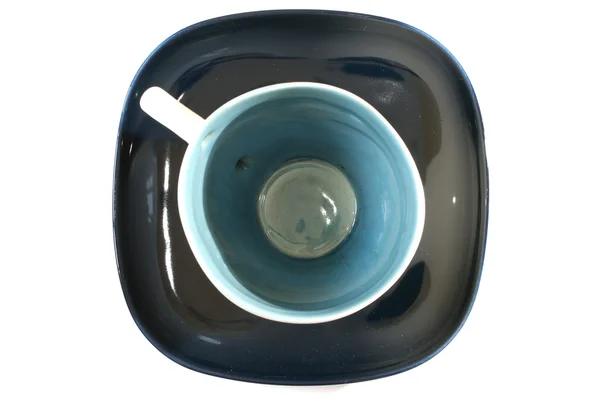 Λευκό Τσάι Κύπελλο Ένα Κουτάλι Για Πιατάκι Λευκό Φόντο — Φωτογραφία Αρχείου