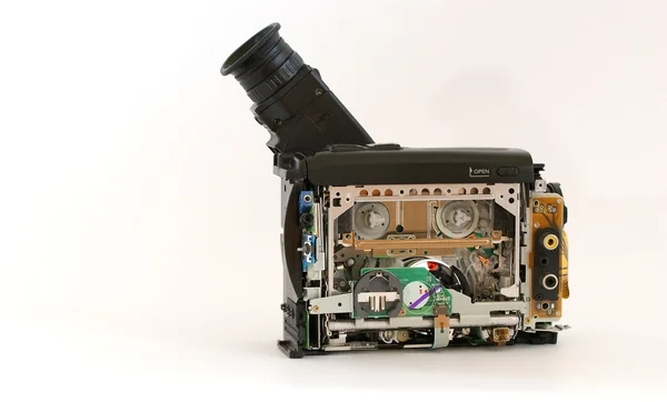 Camcorder with removed protective cover and open the internal mechanism — Stock Photo, Image