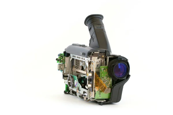Videocámara con cubierta protectora retirada y abrir el mecanismo interno — Foto de Stock
