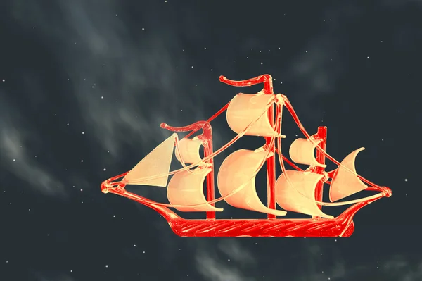 雲の海で大きな帆と小さい帆船 — ストック写真