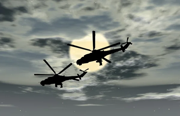 两架军用直升机飞的天空，俄罗斯打击 — 图库照片