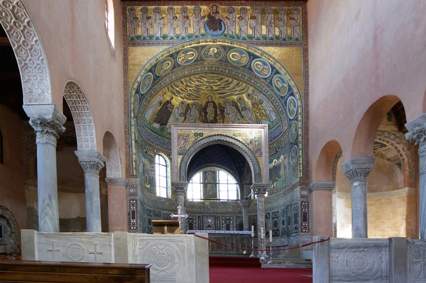 stock image Euphrasian basilica, central nave and kivory. Porec, Istria, Croatia. Inclu