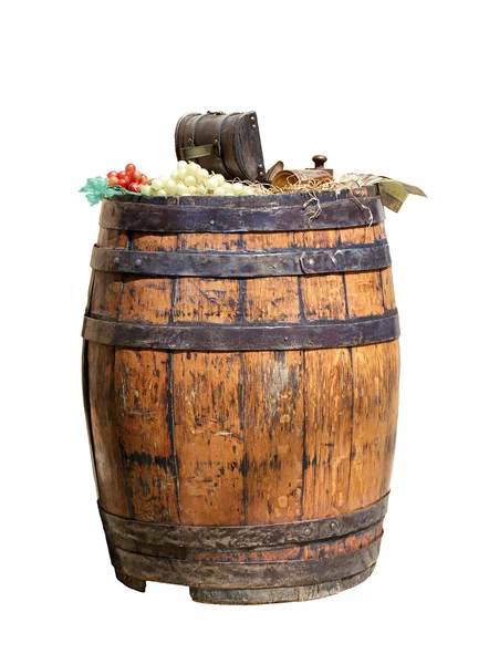 白で隔離されるワインの古い木製の樽 — ストック写真