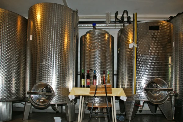 现代室内酒厂的酿酒葡萄 — 图库照片