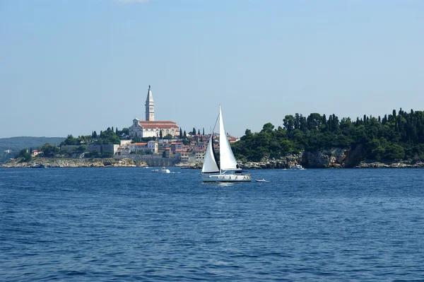 View of the old city Rovinj from the sea--city in Croatia situated on the n — Stock Photo, Image