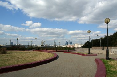 General view of the city of Moscow from a viewing platform near the building of Presidium of Russian Academy of Sciences clipart