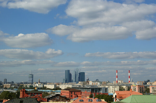General view of the city of Moscow from a viewing platform near the buildin