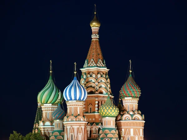 Moscou la nuit, Russie, Place Rouge, Cathédrale d'Intercession du Très Saint — Photo